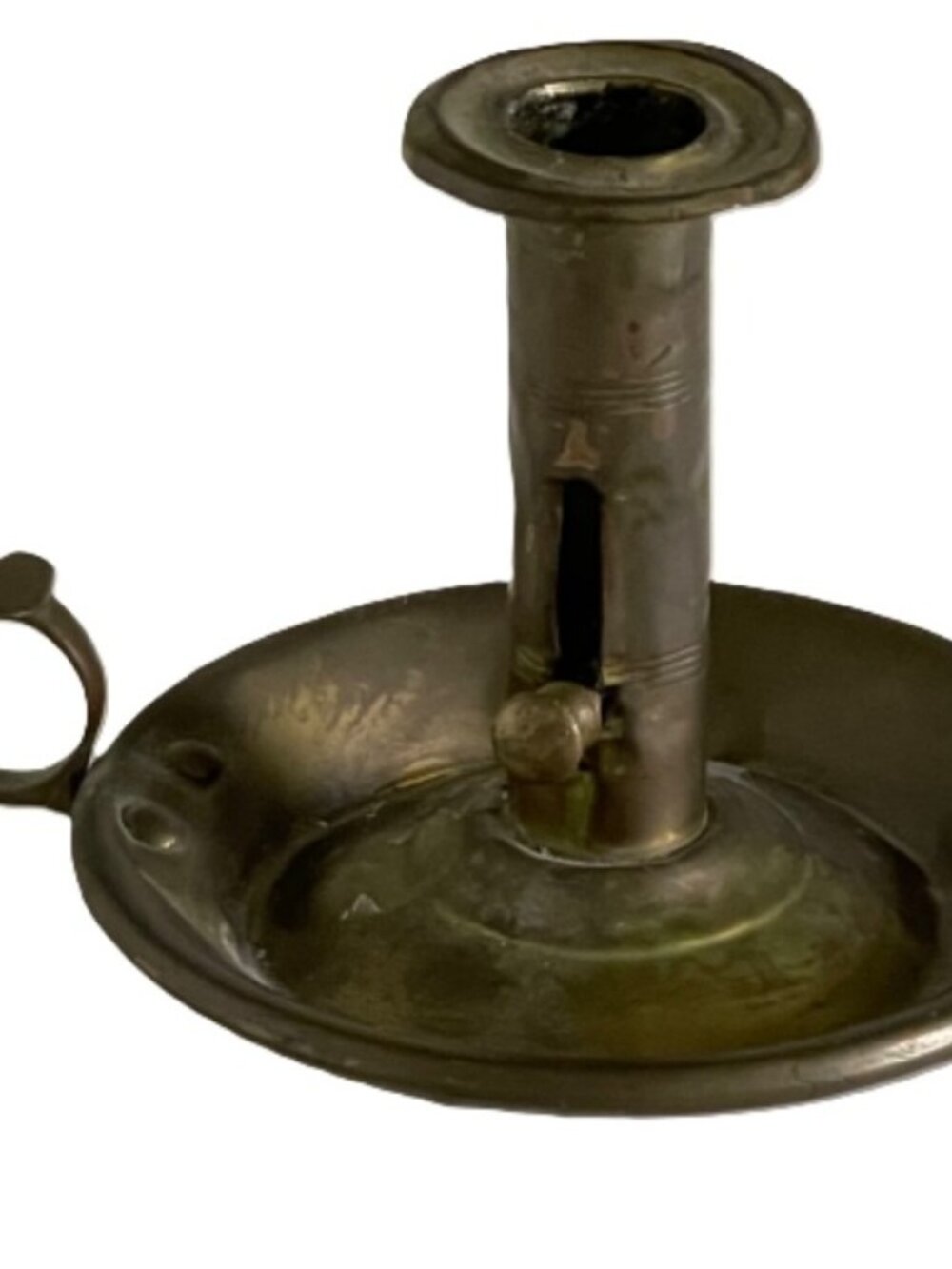 Antique Brass Chamberstick Push Up Candlestick Holder w/ Drip Tray Finger Loop 4